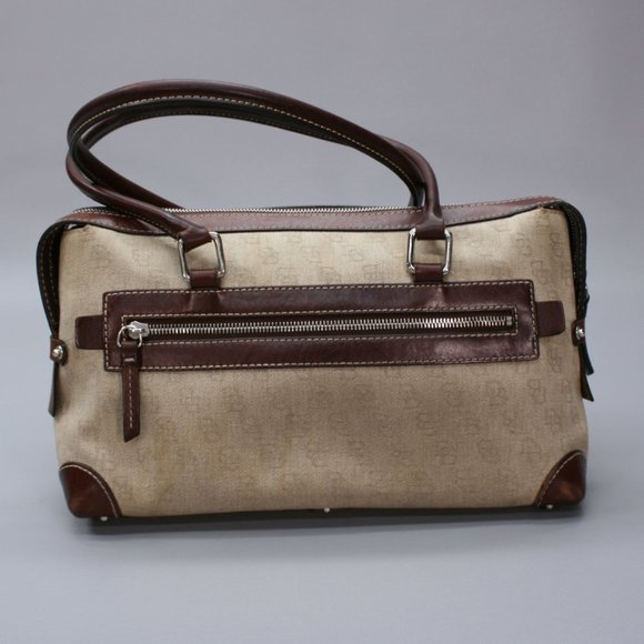 Dooney & Bourke Cloth Logo Brown Leather Buckle 2-Pocket Handbag Purse - Picture 4 of 12